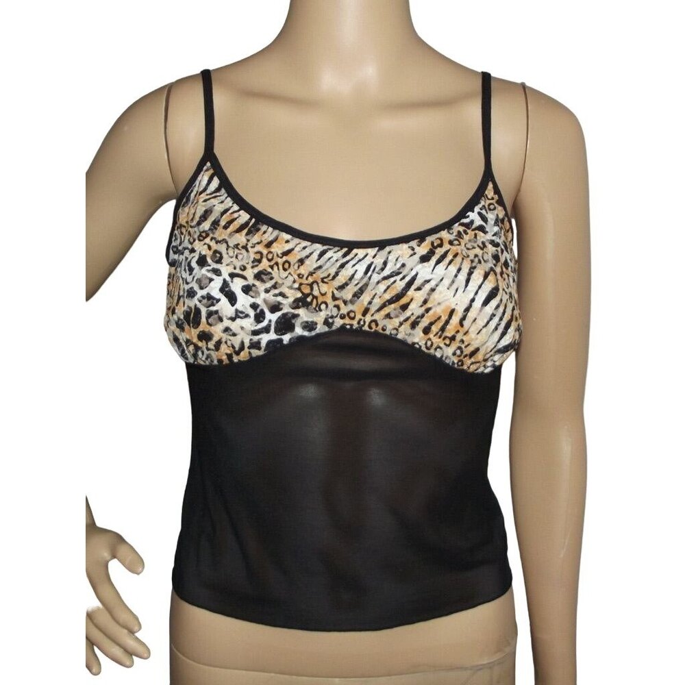 Cami Womens Size Large (7) Black Stretch Lace animal print Tank Top adjustable s